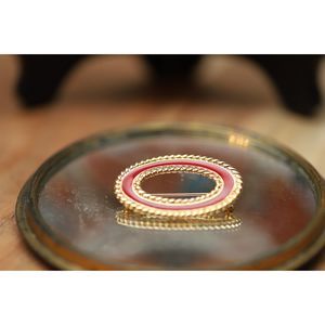 Vintage 1960s Monet Oval Enameld Red and Gold Brooch